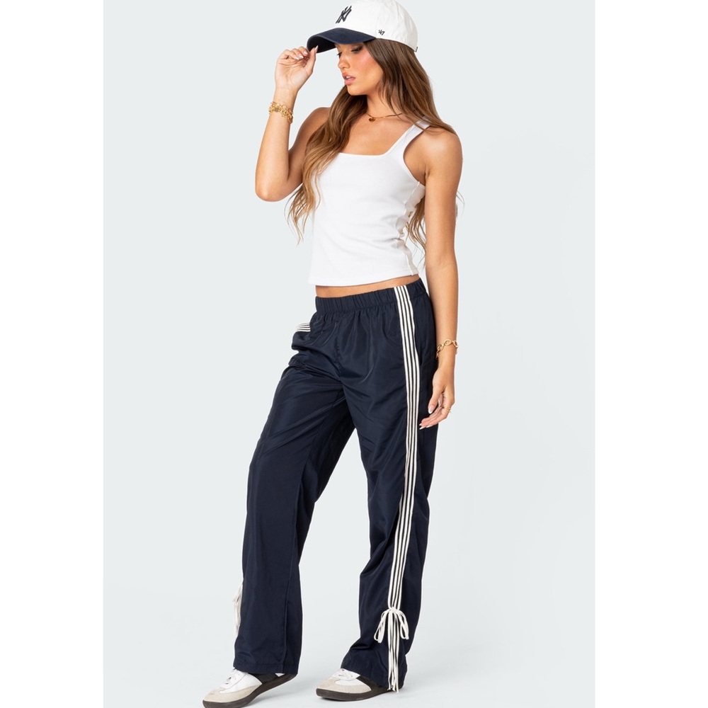 Edikted Navy Track Pants with White Stripes - Picture 3 of 9